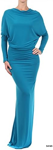 MULTI WAY Reversible PLUNGING Convertible MAXI DRESS Off One Shoulder Halter - Teal - Medium