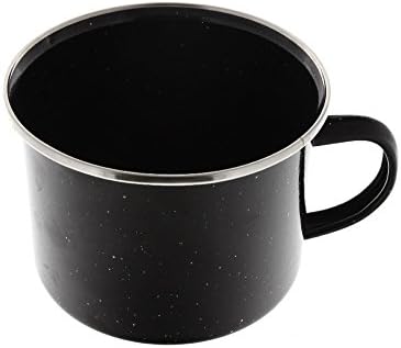 Enamel Campfire Coffee Mug Set (3 Pack) Ceramic Cups with Black Speckled Finish and Silver Metal Rim - Cabin Coffee Drinkware Set - Durable and Stainless Enamelware Dishes Ideal Camping Gift (16 oz)