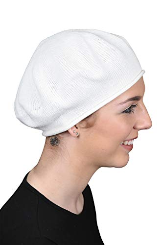Landana Headscarves Beret for Women 100% Cotton Solid - White