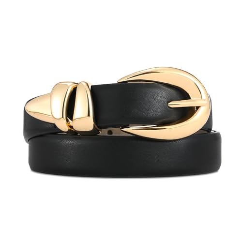 Black Leather Belt for Women Stylish Design with Gold Buckle Ladies Black  Belt | eBay
