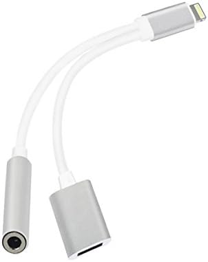 3.5mm Headphone Adapter, 2 in 1 Lightning Cable 3.5mm Headphone Jack Adapter + Lightning Charging Port Adapter for iPhone 7, iPhone 7 Plus (Silver)