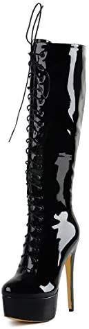 onlymaker Women's Sexy Platform Front Lace-Up High Heel Stiletto Stretch Over The Knee High Boot