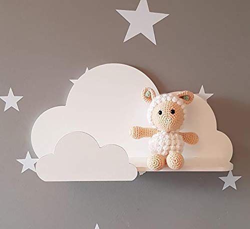 Set von 2 Happy Woody Cloud Wandregale für Kinderzimmer, Holz, schwebendes Regal, Babyzimmer-Dekor, Kinderzimmer, Wanddekoration, Geschenk-Set (grau) – Bild 6