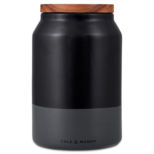 Cole & Mason H822138 Hinxton Barattoli di Cucina Medio, Ceramica, Acacia, Nero, Grigio, 172mm x 110mm, Barattolo Organizer Cucina con Coperchio Ermetico in Acacia