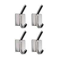 ousun 3M Hook 3M Self Adhesive Wall Hooks Heavy Duty, Brushed Stainless Steel Towel Hook Coat Hook (4-Pack Hooks)