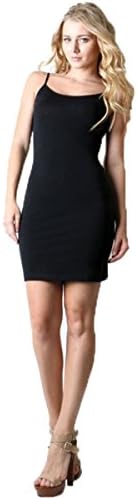 {DOWEBPIC} WOMEN'S SUPER SOFT THIN BASIC ACTIVE STRETCHED SPAGHETTI STRAP DRESS (SMALL, BLACK)