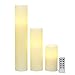 Flameless Ivory Pillar Candles with Remote, Tall Candle Set with Distressed Wax Finish, Warm White Glowing LEDs, Batteries Included - Set of 3