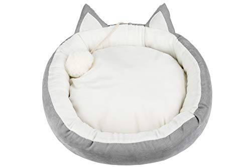 Cat Bed Round Pet Bed for Cats, Kittens, Puppies and Small Dogs / 18.5 inch Washable Pet Bed with Waterproof Bottom and Free Blanket
