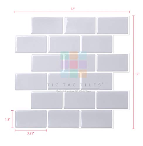 Tic Tac Tiles 10-Sheet 12" x 12" Peel and Stick Self Adhesive Removable Stick On Kitchen Backsplash Bathroom 3D Wall Sticker Wallpaper Tiles in Subway Gray