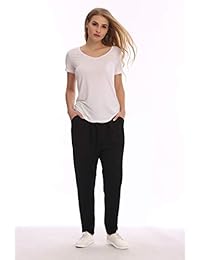 Pantalones de algodón con cordón elástico para dama, con bolsillos