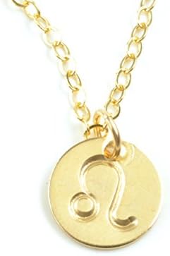 Leo Necklace Gold Zodiac Sign Necklace Leo Horoscope 14K Gold Filled Disc Hand Stamped Personalized Dainty Charm Pendant Zodiac August Birthstone