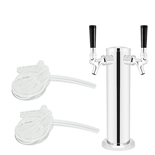 LoveDeal Stainless Steel Double Tap Draft Beer Tower, Beer Kegerator Tower Dispenser Kit with 2 faucet, Hose, Keg Wrench - 3" Diameter