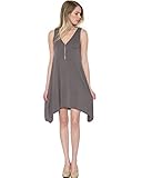 Huiyuzhi Women's Front Zip Sleeveless V Neck Irregular Hem Dress(It is recommended to buy a large size or two sizes)