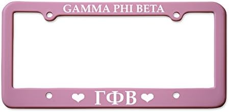 Officially Licensed Gamma Phi Beta License Plate Frame - Matte Pink with Hearts