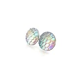 12mm Mermaid Scale Earrings on Plastic Posts for Metal Sensitive Ears, Iridescent Rainbow