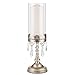 Amalfi Décor Sophia Antique Silver Metal Candle Holder with Glass Hurricane Vase, Crystal Draped Pillar Stand Home Accent Display