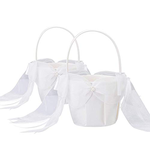 BETAULIFE Elegant Satin Bow Flower Girl Basket Ivory 2 pcs/Pack (Ivory) (13cm)