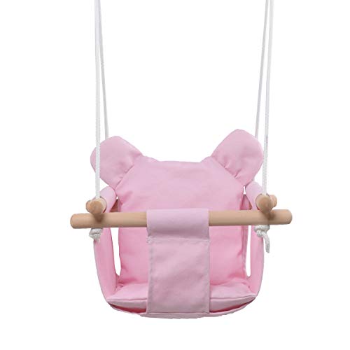 HAPPY PIE PLAY&ADVENTURE Secure Canvas Hanging Swing Seat Indoor Outdoor Hammock Toy for Toddler (Pink)