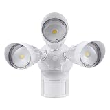 LEONLITE 30W 3-Head Motion Activated LED Outdoor Security Light, Photo Sensor, 3 Modes, 150W Halogen Equivalent, 5000K Daylight, 2700lm Floodlight for Entryways, Patios, Decks, Stairs, White