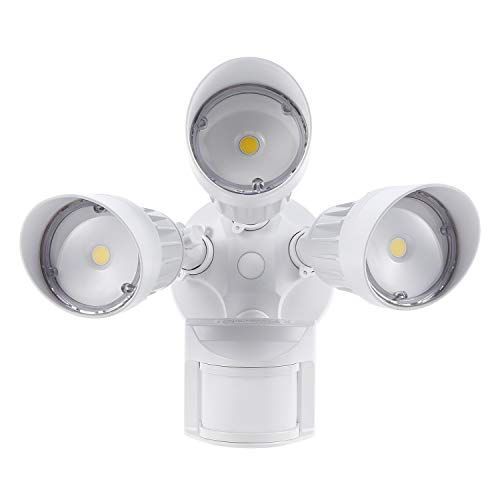 LEONLITE 30W 3-Head Motion Activated LED Outdoor Security Light, Photo Sensor, 3 Modes, 150W Halogen Equivalent, 5000K Daylight, 2700lm Floodlight for Entryways, Patios, Decks, Stairs, White