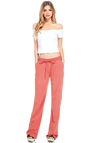 Celebrity Pink Women's Wide Leg Linen Pants (L, Coral)
