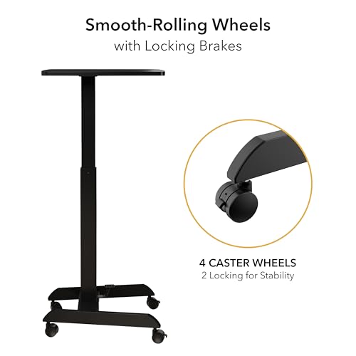 Mount-It! Rolling Laptop Desk Adjustable Height (29.6”-44.2”), Mobile Workstation Cart with 23.6” x 20.5” Desktop, Small Sit-Stand Desk for Home, Office, or Classroom in Black