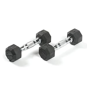 SPRI Dumbbells Hand Weights Deluxe Rubber Encased Chrome Handle All-Purpose Dumbbell (Available in 3, 5, 8, 10, 12, 15, 20, 25, 30, 35, 30, 45, 50 Pounds)