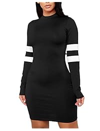 MolVee vestido de manga larga con cuello alto para mujer, ajustado, para fiesta