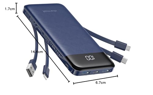 Charmast Portable Charger with Built in Cables, Portable Charger with Cords Wires Slim 10000mAh Travel Essentials Battery Pack 6 Outputs 3A High Speed Power Bank for iPhone Samsung Pixel LG Moto iPad