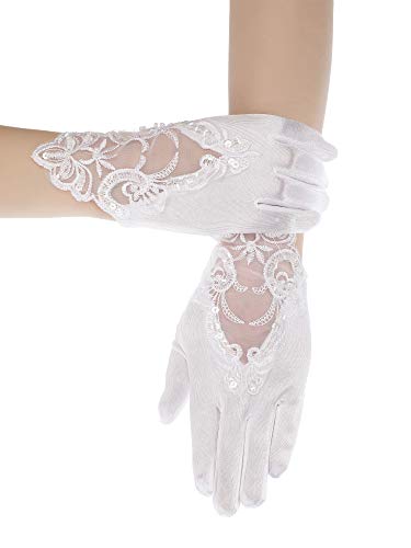 image for Sumind Girls Satin Gloves Kids Size Formal Gloves Bow Knot Pearl Glove