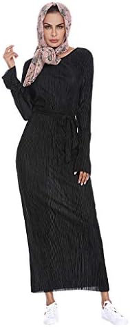 Vaycally Muslim Dresses for Women Without The Headscarf Women Dress Loose Muslim Evening Party Cocktail Casual Dresses Muslim Summer Sexy Slim Pleated Striped Trumpet Sleeves Hip Dress