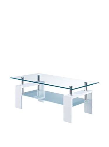 Global Furniture Clear/Frosted Occasional Coffee Table with Glossy
White Legs