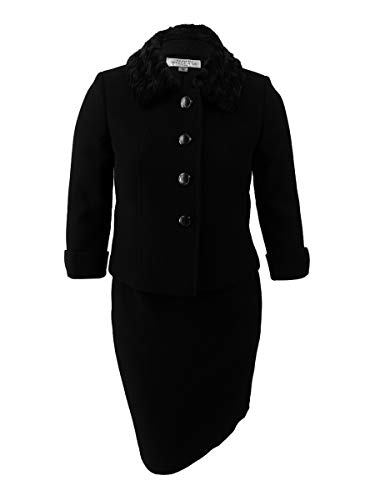 Tahari ASL Women's Faux-Fur-Collar Skirt Suit (8, Black)