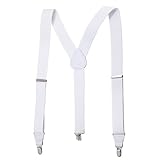 Mens Elastic Y-Back Clip-on Suspenders with Leather Trim - Sizes 46