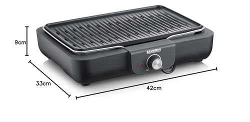 Severin Tischgrill mit Aluminium-Grillplatte, für drinnen und draußen, Alu-Druckgussplatte, Elektrogrill mit schnellem Grill-Start, einstellbar bis zu 230°C, 2.200 W, schwarz, PG 8556 9