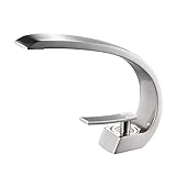 OWOFAN Contemporary Single Handle Single Hole Curved Type Bathroom sink Faucet Brushed Nickel Vanity Sink Faucet 16990SN