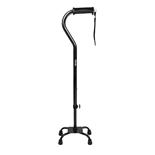 Vive Quad Cane - Walking Stick for Men and Women - Lightweight Adjustable Staff - Comfortable Right and Left Hand Grip for Stability Support - Four Prong Sturdy Aluminum Travel Aid - 4 Tip Black