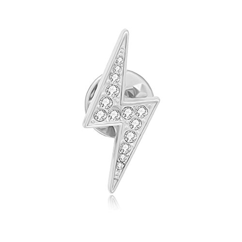 MANZHEN Silver Lighting Bolt Crystal Lapel Pin Brooch (Silver) - Thumbnail 4