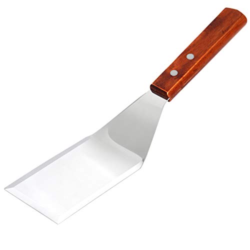 TOP KITCHEN Stainless Steel Hamburger Turner, Heavy-Duty Turner, With Wooden Handle For Grills Griddle, 6-1/2