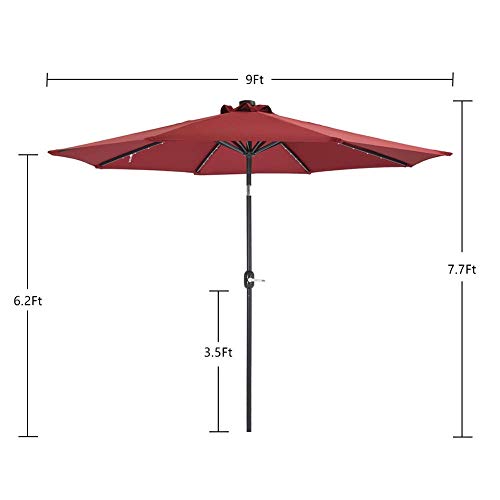 Patio Watcher 9 Feet Solar Umbrella 40 LED Lighted Patio Umbrella