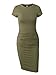 Missufe Women's Ruched Casual Sundress Knee Length Bodycon Sheath Fitted Dress (Army Green, X-Small)