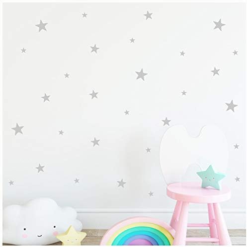 Stars Assorted Self Adhesive Vinyl Wall Pattern Decal Stickers (Set of 108, Light Grey)