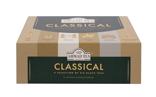 AHMAD TEA BLACK TEA, CLASSIC SELECTION PACK TEABAGS, 60 FOIL TEABAGS – CAFFEINATED, DECAFFEINATED, & SUGAR-FREE