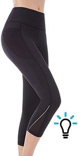 Artist Seyo Gym Leggings Womens 3/4 Yoga Pants Running Leggings Pockets Capri Pants High Waist Workout Cropped Leggings Long Length