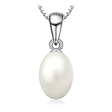 JewelryPalace 925 Sterling Silver Freshwater Cultured 8-10mm White Pearl Chain Pendant Necklace 18 Inches