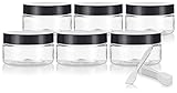 Clear PET Plastic (BPA Free) Refillable Low Profile Jar - 4 oz (6 pack) + Spatulas and Labels