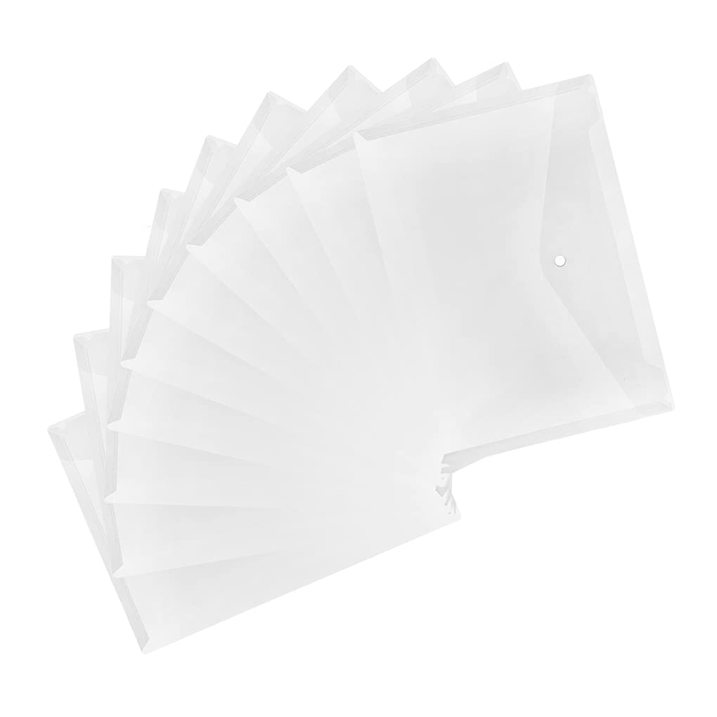 10 Pack A4 Plastic Popper Wallets Folders Clear Waterproof Foolscap Document Wallet Pockets Envelope Files Folder for Students Teachers School Homework Office Travel Office Supplies Paper Filing