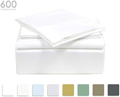 TRANQUIL NIGHTS - 600 Thread Count 100% Cotton Bed Sheet Set, 4-Piece White King Size Sheets, Soft & Silky Sateen Weave Luxury Bedding, Deep Pocket Sheets to Fit Upto 17" Mattress