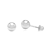 14k White Gold Ball Stud Earrings with Secure and Comfortable Screw Backs (5mm)