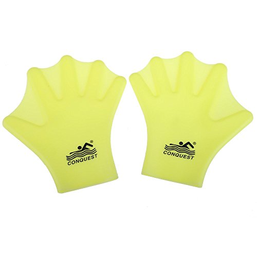 WinnerEco Swimming Webbed Gloves Hand Wear Silicon Adult Frog Finger Fin Paddle, Yellow - Thumbnail 6